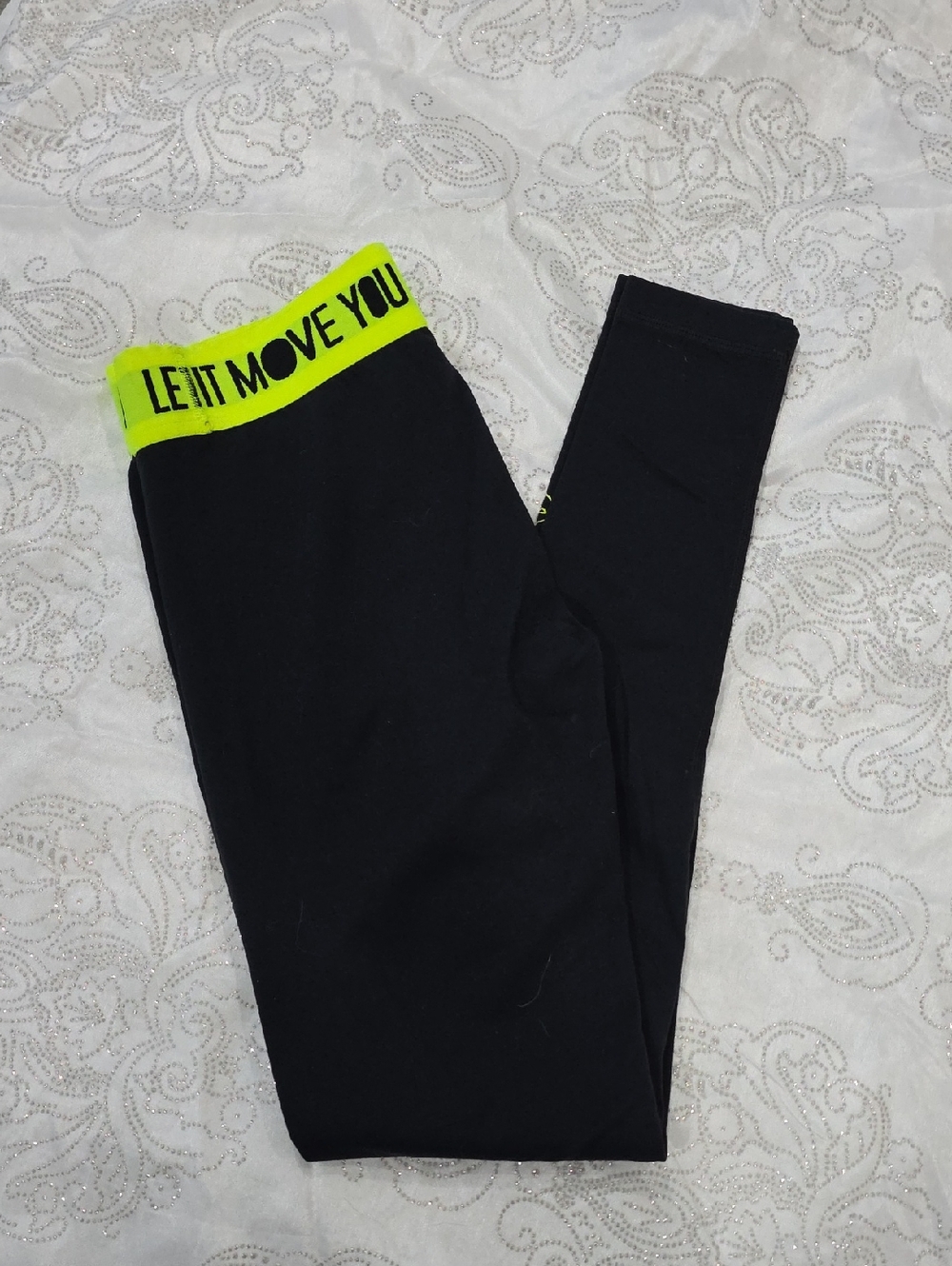Zumba Fitness Black Leggings with Neon Yellow Waistband
